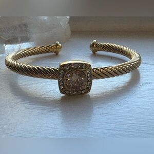 Gold Tone twisted Cord adjustable Rhinestone Bangle.